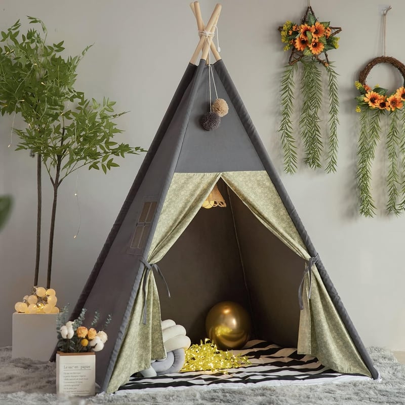 BootyBay Teepee sátor gyerekeknek szürke csíkos párnával hordtáskával - Grey