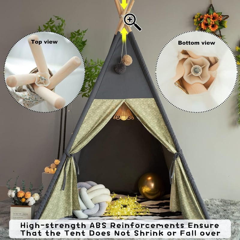 BootyBay Teepee sátor gyerekeknek szürke csíkos párnával hordtáskával - Grey