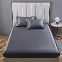 Boqingzhu szatén gumis lepedő 180x200 cm antracit szürke mikroszálas ágynemű - 180 x 200 x 30 cm, Satin Dark Grey 1
