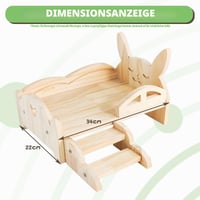 Pat din lemn BORDEAG pentru porcușori de Guineea cu scară și covoraș, 34x22x18 cm, culcuș pentru animale mici, porcușori de Guineea, hamsteri, arici 2