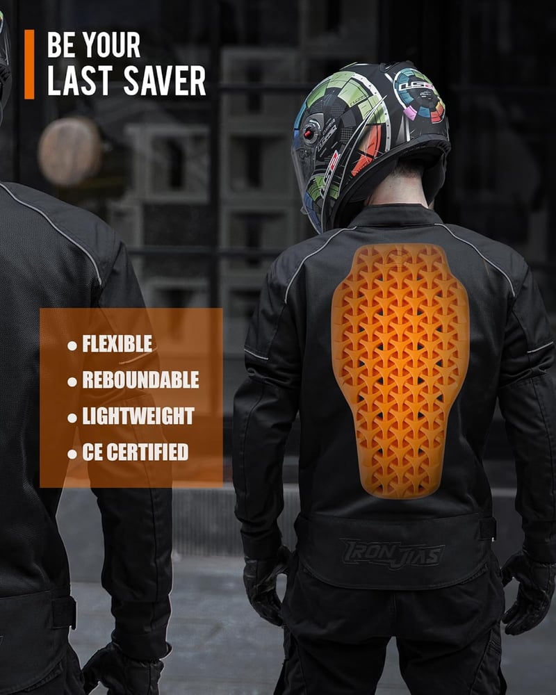 BORLENI Kivehető Motoros Hátvédő Protektor CE-1 Tanúsítvánnyal - 42×23 cm PU Memóriahabos, Narancssárga, Állítható, Szellőző Motorosoknak