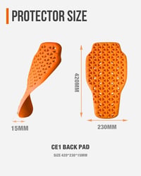 BORLENI Kivehető Motoros Hátvédő Protektor CE-1 Tanúsítvánnyal - 42×23 cm PU Memóriahabos, Narancssárga, Állítható, Szellőző Motorosoknak 2