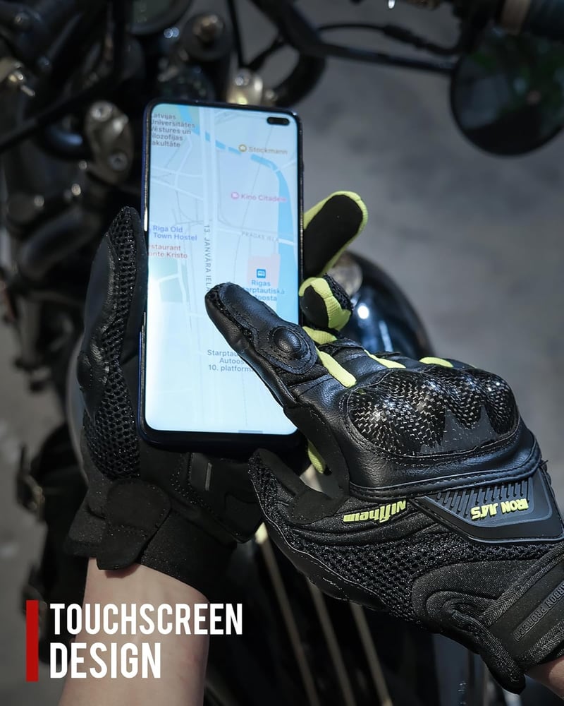 BORLENI Motoros Kesztyű Zöld - Bőr Teljes Ujjas Légáteresztő Bukókesztyű Érintőképernyős Funkcióval, Csuklóvédelemmel, Négy Évszakos Unisex
