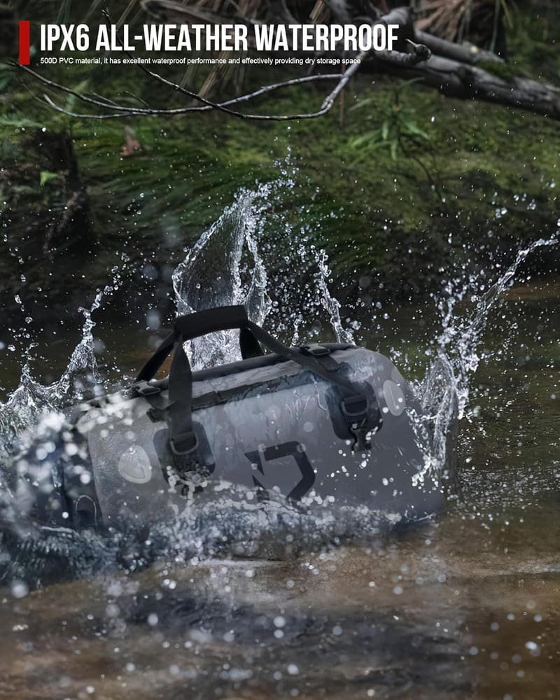 BORLENI Vízálló Motoros Hátsó Táska 70L - Szürke Nyeregtáska Túrázáshoz, Kempingezéshez, Kerékpározáshoz - Fényvisszaverő Utazótáska Motorok - Gray