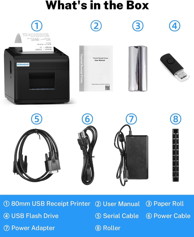 BORN4SHIP 80mm Termikus Blokknyomtató USB/LAN/Soros Porttal Automata Vágással