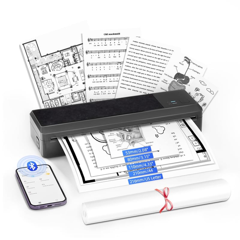 Prijenosni Bluetooth termalni pisač BORN4SHIP P83, A4, iOS/Android - crni