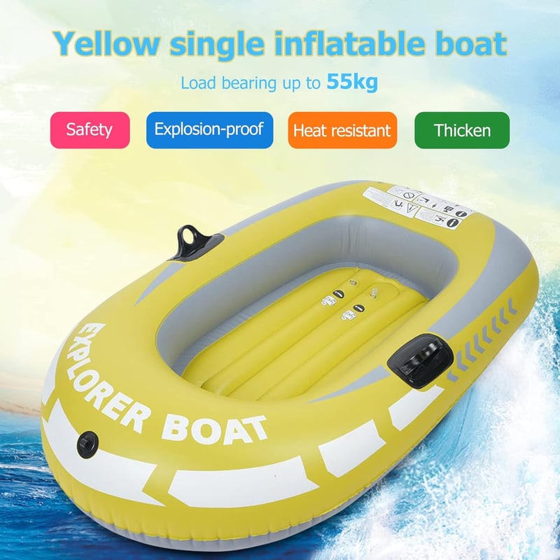 BOROCO sárga PVC gumicsónak 1 személyes, felfújható evezős csónak 55 kg-ig