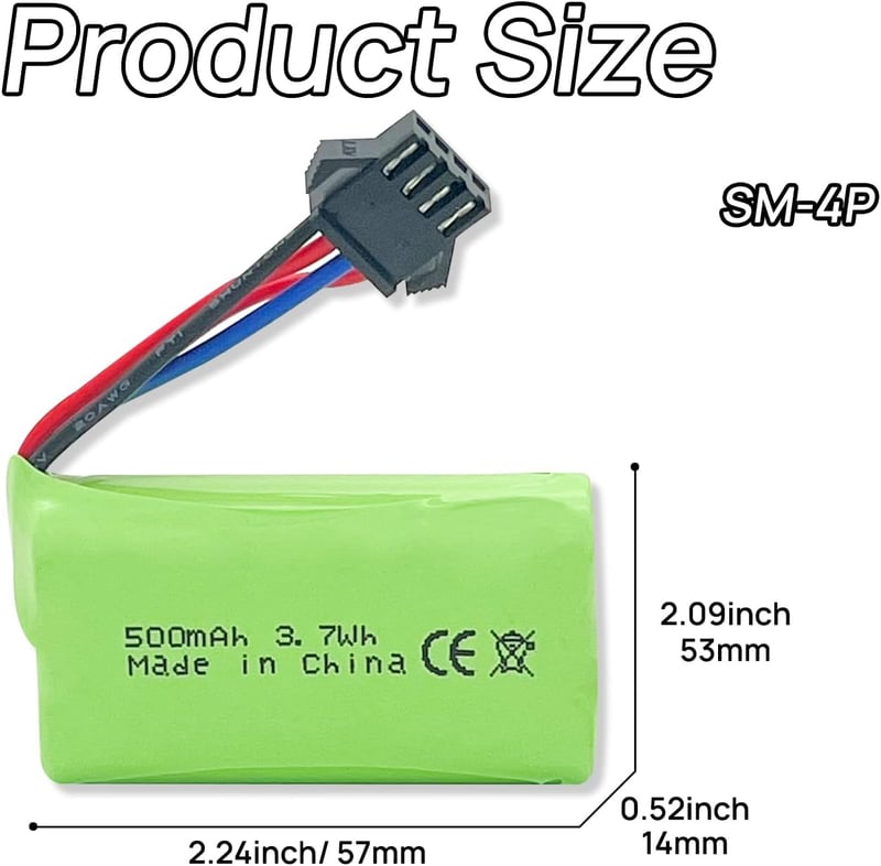 BORSCELLOR 7.4V 500mAh SM-4P lítium-ion akkumulátor távirányított autóhoz, hajóhoz 2db