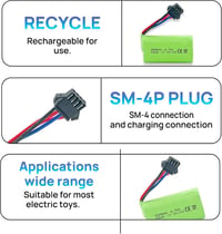 BORSCELLOR 7.4V 500mAh SM-4P lítium-ion akkumulátor távirányított autóhoz, hajóhoz 2db 2
