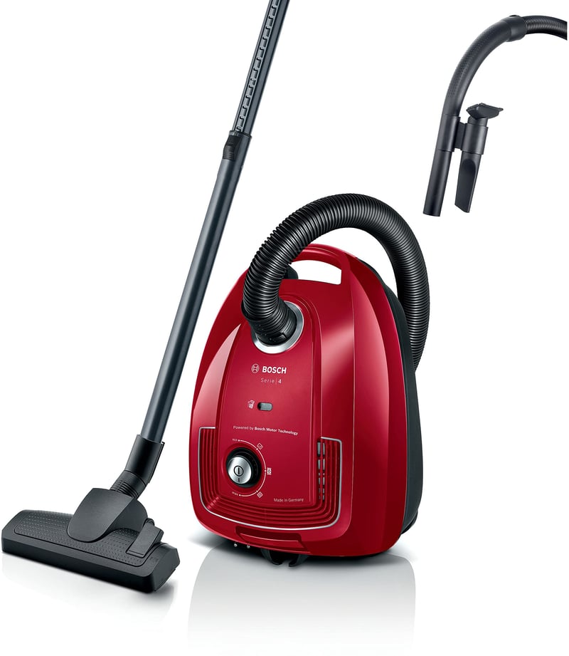 Vreckový vysávač Bosch BGB38RD2 Serie 4 s hygienickým filtrom PureAir, 600 W, 4 l, červený