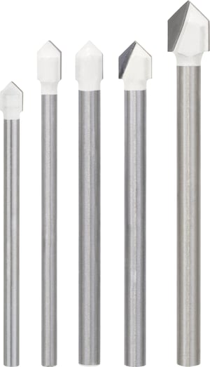 Set burghie pentru ceramică Bosch CYL-9 Soft Ceramic, 5 bucăți, Ø 4-10 mm, pentru ceramică moale — cutie zgâriată, burghie uzate (stare: vezi a 2-a imagine)