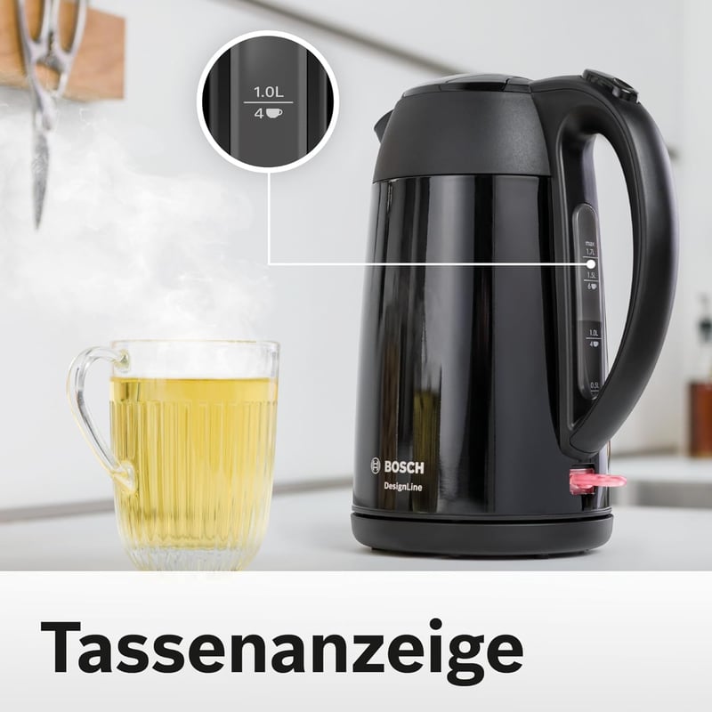 Bosch DesignLine TWK3P423 Vezeték nélküli Vízforraló 1,7L, 2400W, Fekete