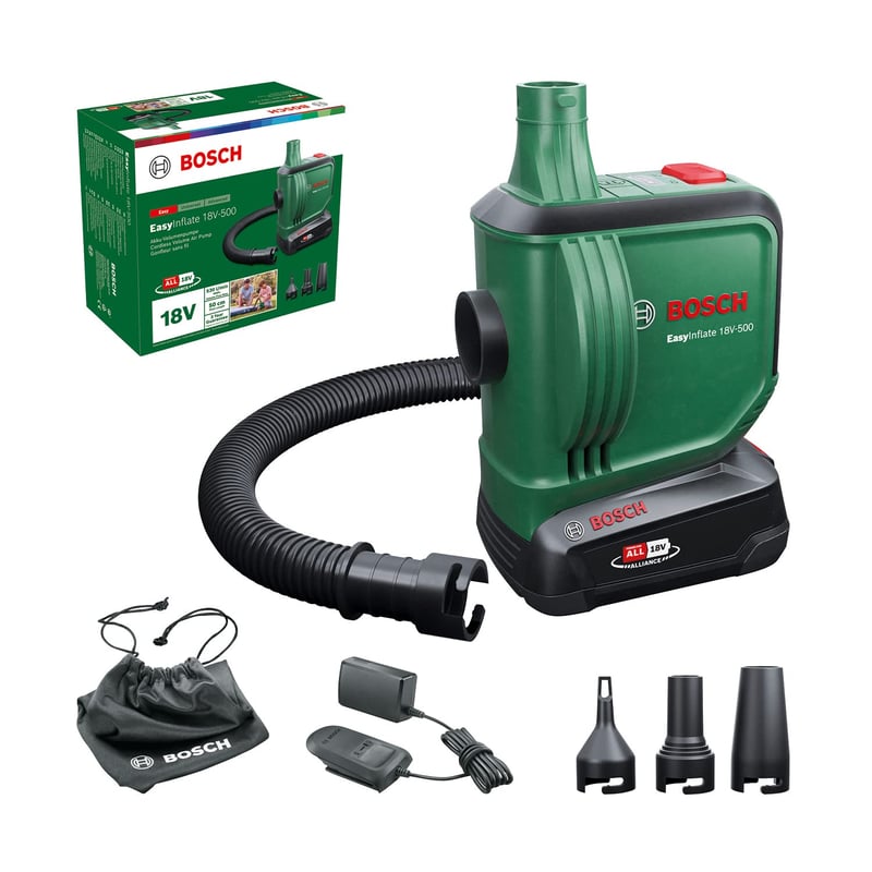 Pompă de aer electrică Bosch EasyInflate 18V-500 pentru saltele gonflabile - Umflare și dezumflare, cu acumulator de 2,0 Ah, sistem 18V
