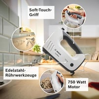 Bosch ErgoMixx MFQ37470 Hand Mixer, with Purée Stick, Mixing Cup, Stainless Steel Stirrer, Dough Hook, Dishwasher Safe, 5 Levels Plus Turbo Button, White/Grey, 750 W 3