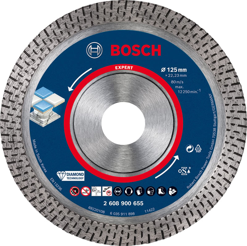 Disc diamantat Bosch EXPERT Hard Ceramic 125x22,23 mm - pentru plăci ceramice dure și piatră