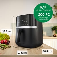 Friteuză cu aer cald Bosch MAF462B0 Seria 4 XL, 6,1 L, Negru, 7 Programe, Ecran tactil, Funcții de decongelare și menținere la cald, gătire cu 60% mai rapidă 7