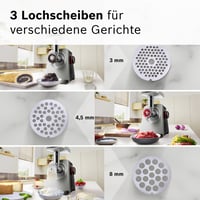 Mlynček na mäso Bosch MultiPower MFWS840M Serie 8, 2500 W, 3 dierované kotúče (3/4,5/8 mm), nehrdzavejúca oceľ, vhodný do umývačky riadu, čierny 8