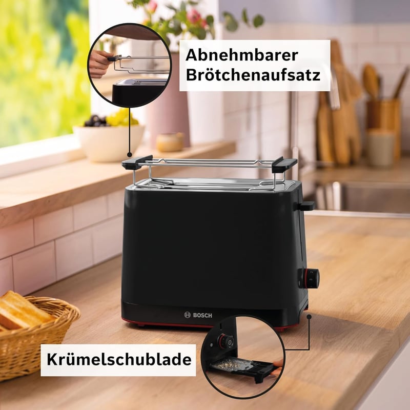 Bosch MyMoment TAT3M123 Kompakt Kenyérpirító Rozsdamentes Fekete 800W