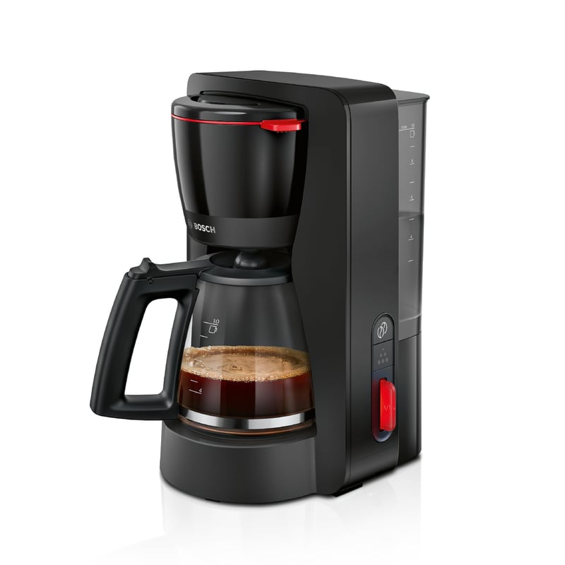 Filtračný kávovar Bosch MyMoment TKA3M133, 1,25 l sklenená kanvica, na 10 – 15 šálok, 60-minútové udržiavanie teploty, systém proti odkvapkávaniu, 1200 W, matná čierna