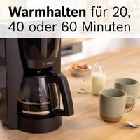 Filtračný kávovar Bosch MyMoment TKA3M133, 1,25 l sklenená kanvica, na 10 – 15 šálok, 60-minútové udržiavanie teploty, systém proti odkvapkávaniu, 1200 W, matná čierna 10