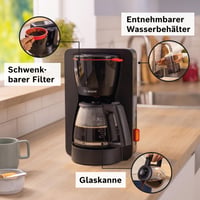 Filtračný kávovar Bosch MyMoment TKA3M133, 1,25 l sklenená kanvica, na 10 – 15 šálok, 60-minútové udržiavanie teploty, systém proti odkvapkávaniu, 1200 W, matná čierna 3