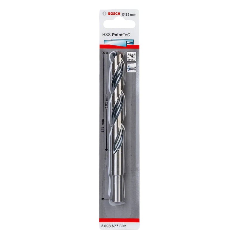 Bosch Professional HSS špirálový vrták PointTeQ na kov, so zúženou stopkou, 12 x 101 x 151 mm, pre akumulátorové skrutkovače