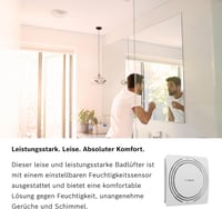 Bosch Quiet Bathroom Fan W100 - Fürdőszobai Elszívó Ventilátor Páraérzékelővel és Időzítővel - 28dB Halk Működés - Penész Elleni Védelem - 1 2