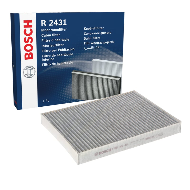 Aktívny uhlíkový peľový filter do kabíny Bosch R2431 – proti nepríjemným zápachom, peľu a prachu, pre čistý vzduch