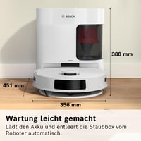 Robotický vysávač Bosch Spotless+ BCRD1W s funkciou mopovania, sací výkon 11 000 Pa, vyprázdňovacia stanica, navigácia Smart Vision, ovládanie cez aplikáciu, biela 6