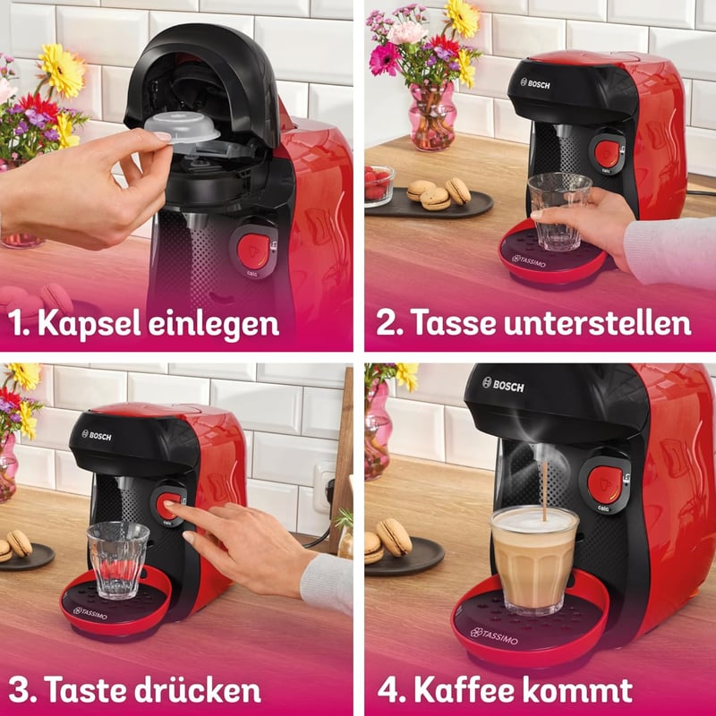 Bosch Tassimo Happy TAS103E kapszulás kávéfőző 70+ ital piros-fekete