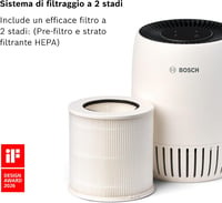 Bosch Thermotechnik Air 500 Légtisztító szennyezőanyagok ellen, akár 23 négyzetméter, 25 dB halk alvó mód, USB C, légszűrővel, 100 m3/h CADR 5