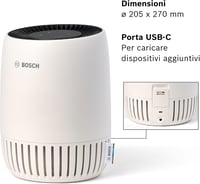 Bosch Thermotechnik Air 500 Légtisztító szennyezőanyagok ellen, akár 23 négyzetméter, 25 dB halk alvó mód, USB C, légszűrővel, 100 m3/h CADR 6