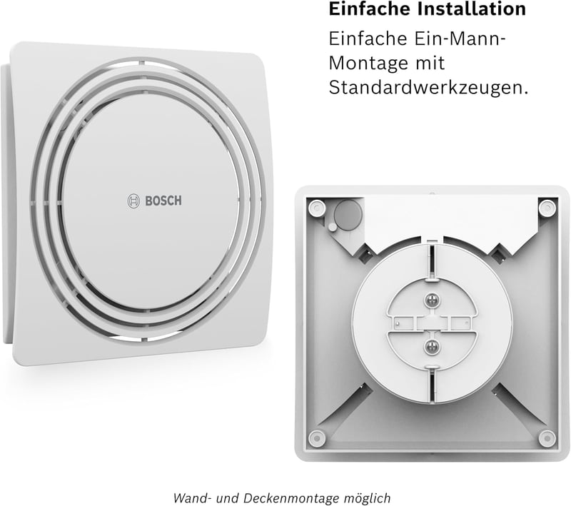 Bosch Thermotechnik W100 Fürdőszobai Ventilátor 28dB - Csendes Elszívó Penész Ellen, Villanykapcsolós Aktiválással, 75m³/h, 100mm, Fehér