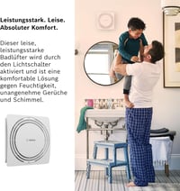 Bosch Thermotechnik W100 Fürdőszobai Ventilátor 28dB - Csendes Elszívó Penész Ellen, Villanykapcsolós Aktiválással, 75m³/h, 100mm, Fehér 2