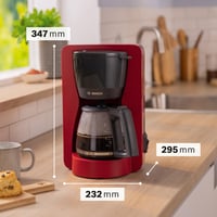 Cafetieră cu filtru Bosch TKA2M114 MyMoment, recipient din sticlă de 1,25 l, 10-15 cești, menținere la cald 40 minute, sistem anti-picurare, 1200 W, roșu mat 2