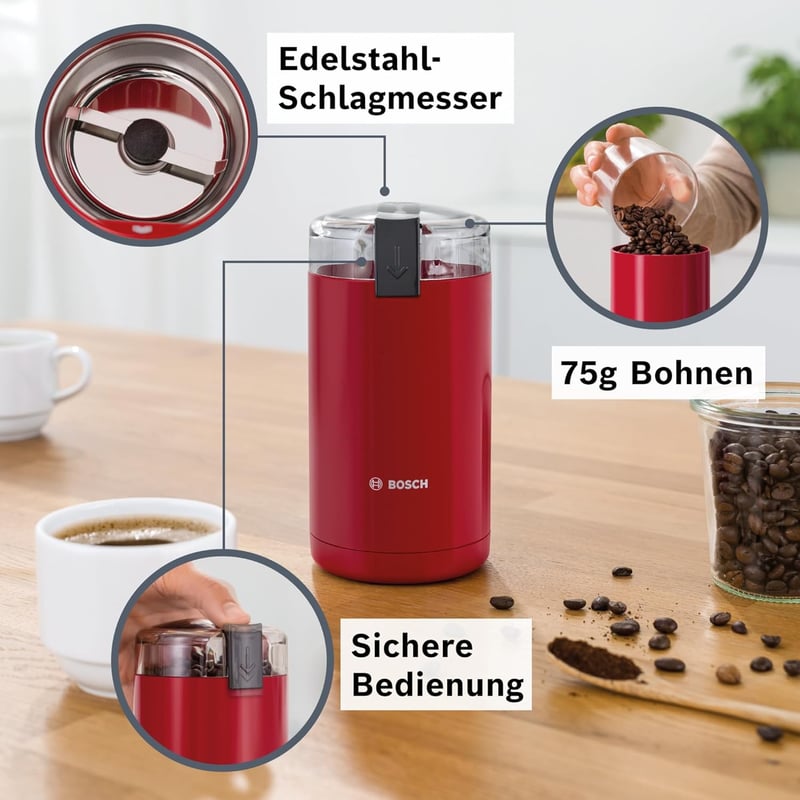 Bosch TSM6A014R Kávéőrlő Rozsdamentes Acél 180W Piros