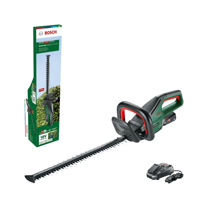 Foarfecă de grădină cu acumulator Bosch UniversalHedgeCut 18V-50 – Motor fără perii, lungime lamă 50 cm, acumulator 2,5 Ah, sistem 18V