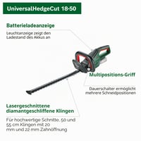 Foarfecă de grădină cu acumulator Bosch UniversalHedgeCut 18V-50 – Motor fără perii, lungime lamă 50 cm, acumulator 2,5 Ah, sistem 18V 3