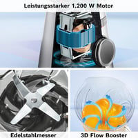 Blender Bosch VitaPower Series 4 MMB6141B, 1200 W, 30000 rpm, recipient Tritan 1,5 l, lame din oțel inoxidabil, componente compatibile cu mașina de spălat vase 4