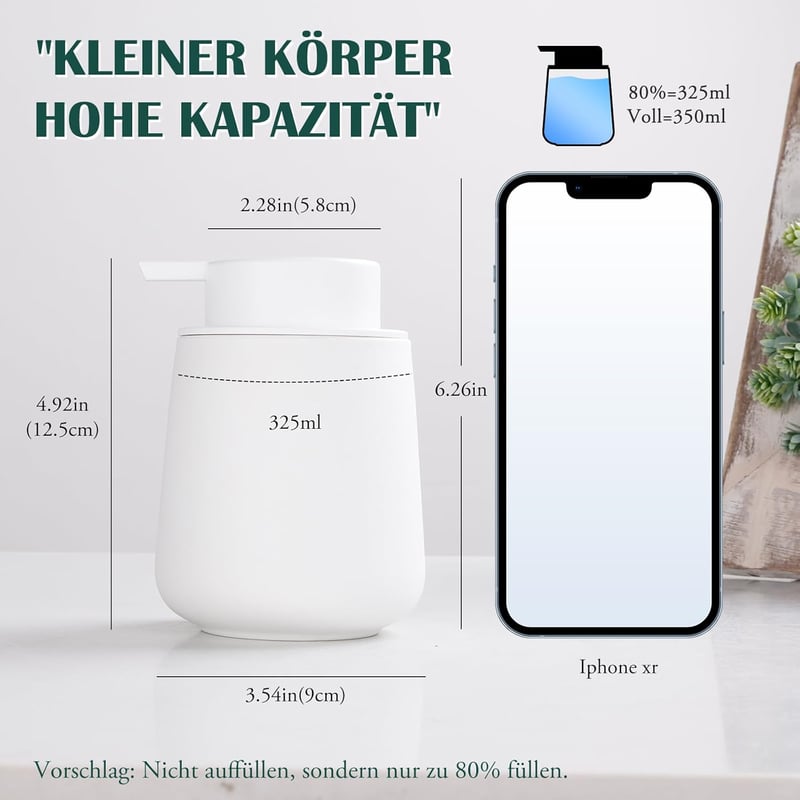 BosilunLife fehér szappanadagoló 350ml, nagy pumpafej, csúszásmentes, BPA-mentes