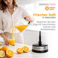 Elektrický lis na citrusy Boston Tech MasterJuicer – 700 ml, 2 nadstavce, bez BPA, nehrdzavejúca oceľ, odšťavovač pomarančov a citrónov na domáce použitie 2