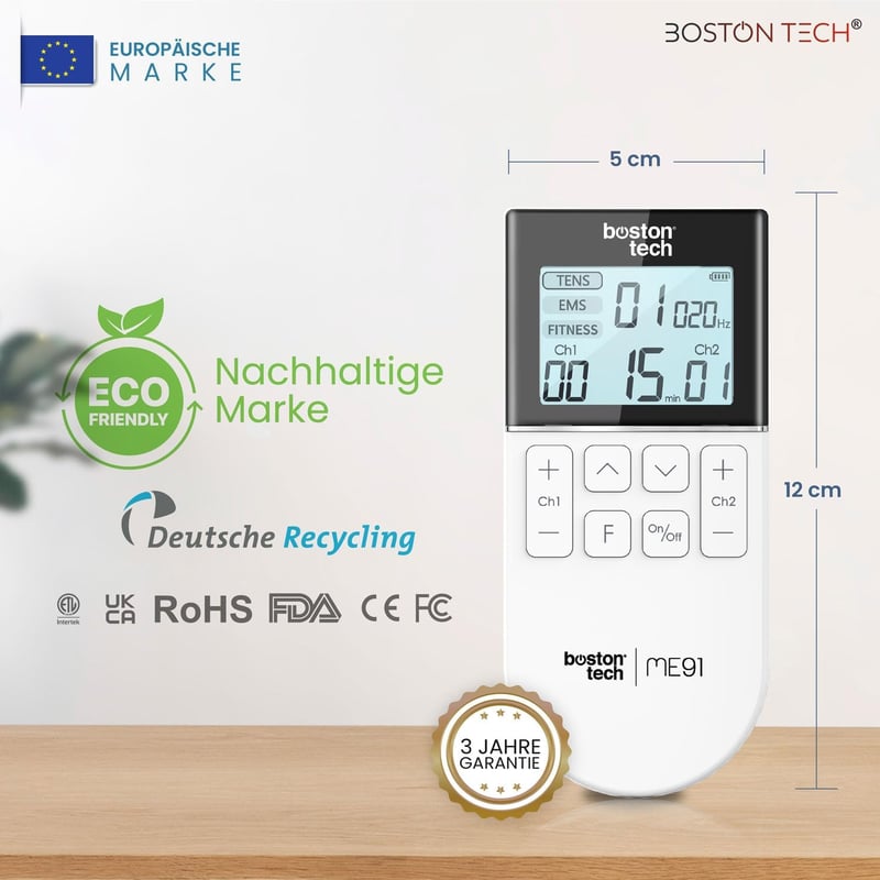 Boston Tech TENS EMS masszázs készülék 3 az 1-ben | Fájdalomcsillapítás + edzés | 50 mód