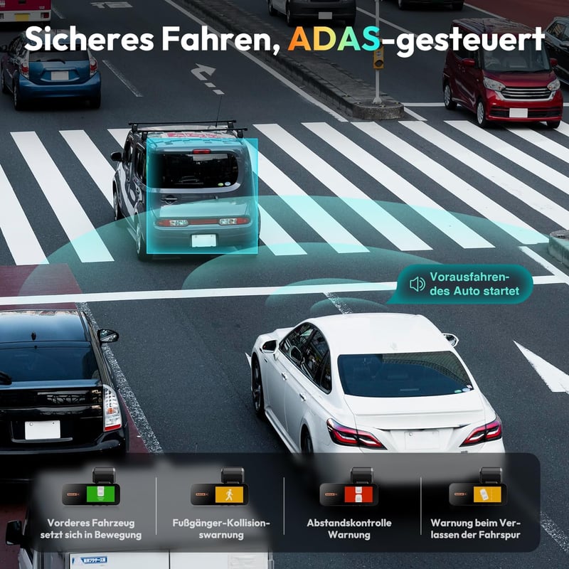 BOTSLAB 4K Autós Menetrögzítő Kamera GPS-szel és WiFi-vel - Első és Hátsó Kamera, 64GB SD Kártyával, ADAS, Éjjellátó, 170° Látószög