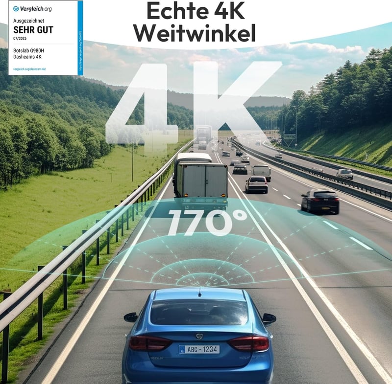 BOTSLAB 4K Autós Menetrögzítő Kamera GPS-szel és WiFi-vel - Első és Hátsó Kamera, 64GB SD Kártyával, ADAS, Éjjellátó, 170° Látószög
