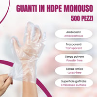 Jednorazové HDPE rukavice Bottari bez púdru, 500 ks – na čistenie, prácu s potravinami, záhradkárčenie a do domácnosti 2