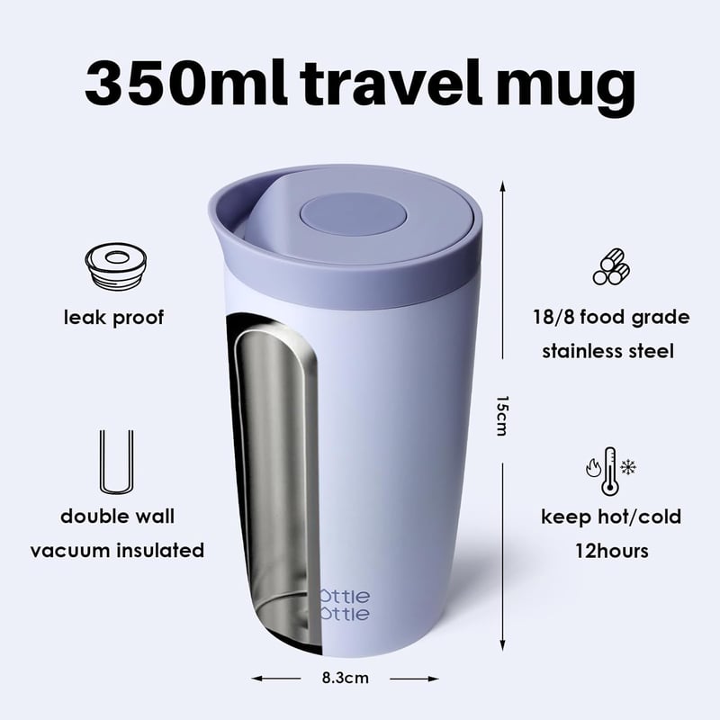 BOTTLE BOTTLE 350ml Termikus Utazó Bögre Kék - Szorítózáras Kávés Tea Pohár - 350 ml, Blue