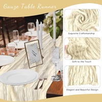 BOUBONI Bézs Cheesecloth Asztali Futó 90x300cm Boho Gáz Esküvő Születésnap 3