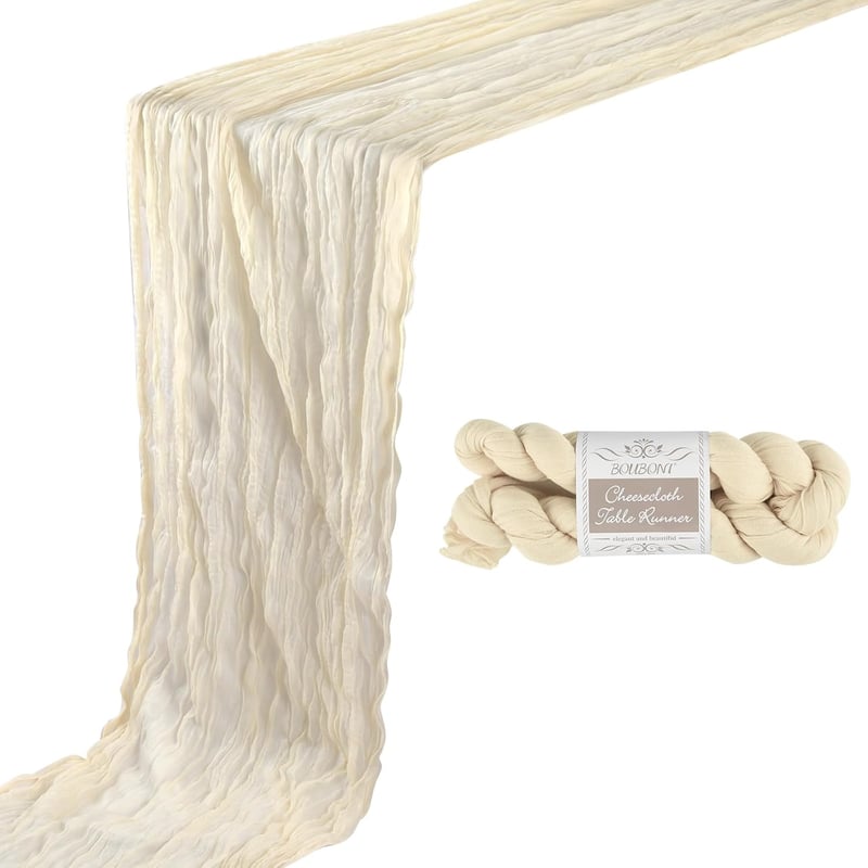 BOUBONI Bézs Cheesecloth Asztali Futó 90x300cm Boho Gáz Esküvő Születésnap