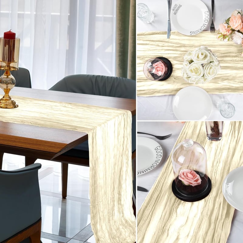BOUBONI Bézs Cheesecloth Asztali Futó 90x300cm Boho Gáz Esküvő Születésnap