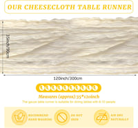 BOUBONI Bézs Cheesecloth Asztali Futó 90x300cm Boho Gáz Esküvő Születésnap 2
